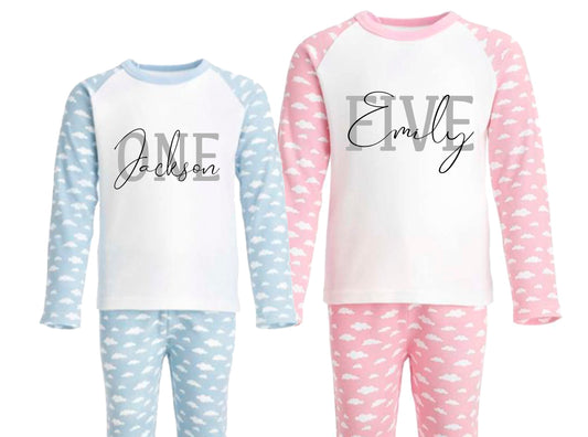 Cloud Age Pyjamas - personalised with name and age